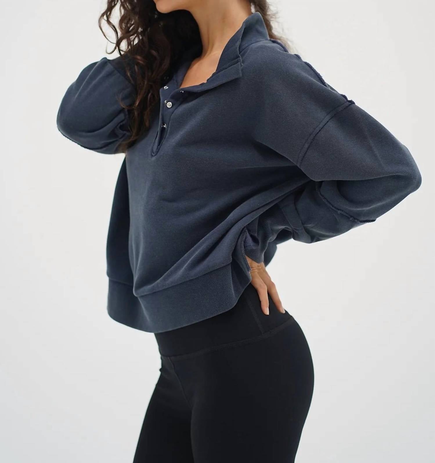 Lna - Hallie Snap Collared Pullover Sweatshirt