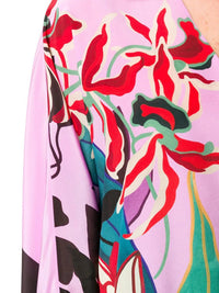 Valentino - Feather-embellished Mirrored Orchid Ramage Blouse