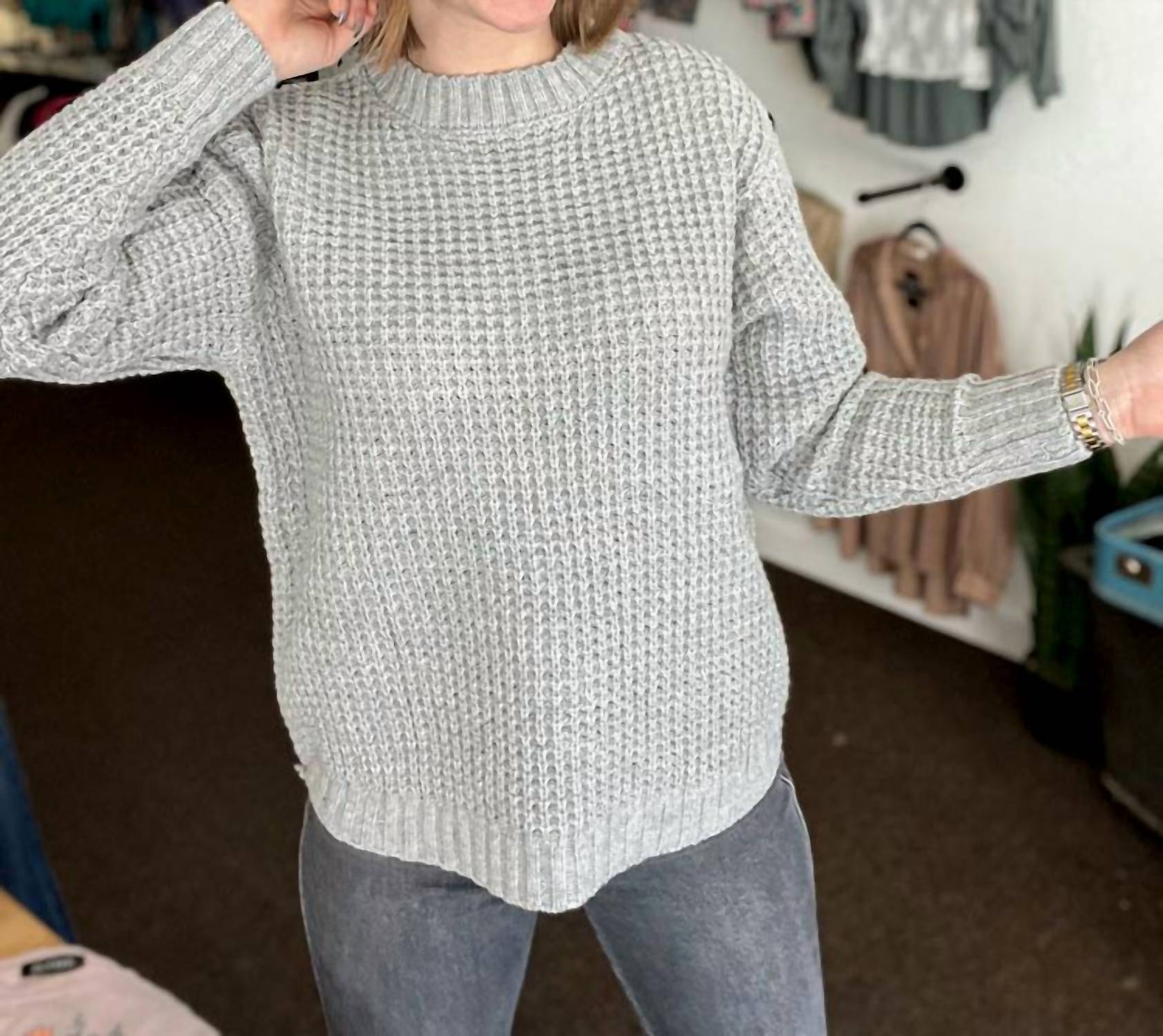 Zenana - Feeling Flawless Waffle Knit Sweater