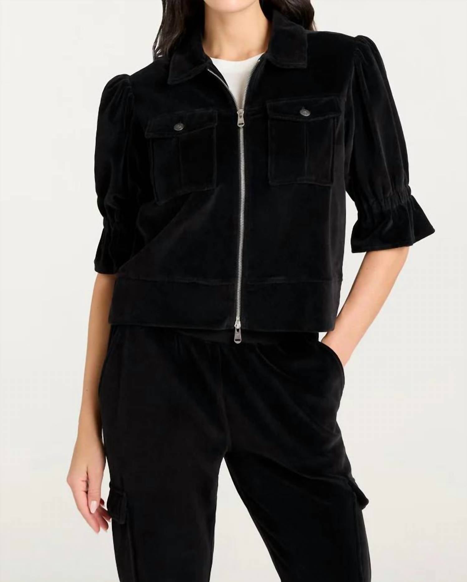 cinq a sept Velour Holly Jacket in black - women's jacket