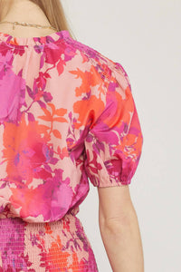 entro Floral Smocked Waist Dress in peach - women's dress - view 5