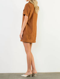 THML Short Sleeve Suede Dress in brown - women's dress - alternate view