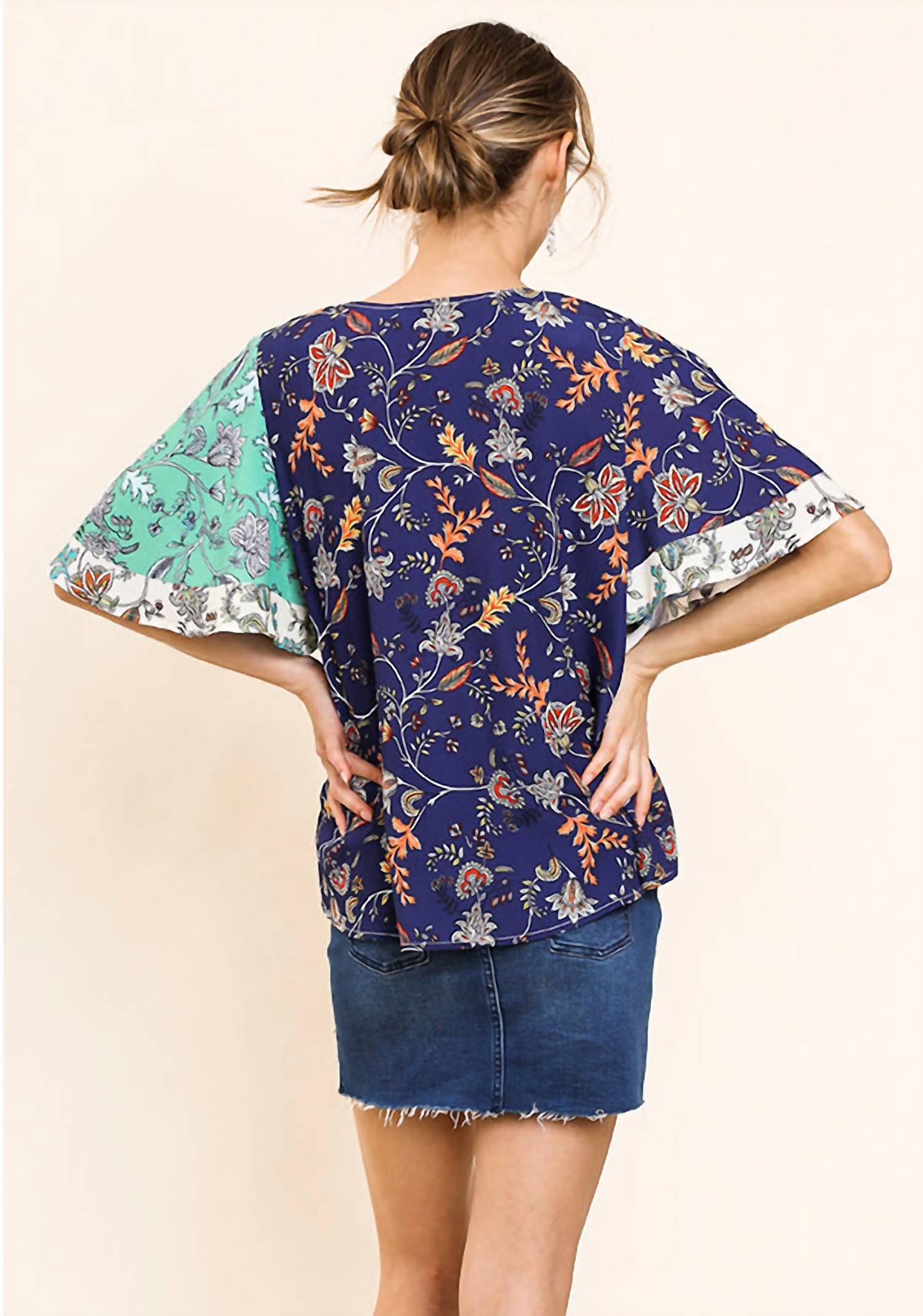 Umgee - Floral Bell Sleeve Crossbody Top