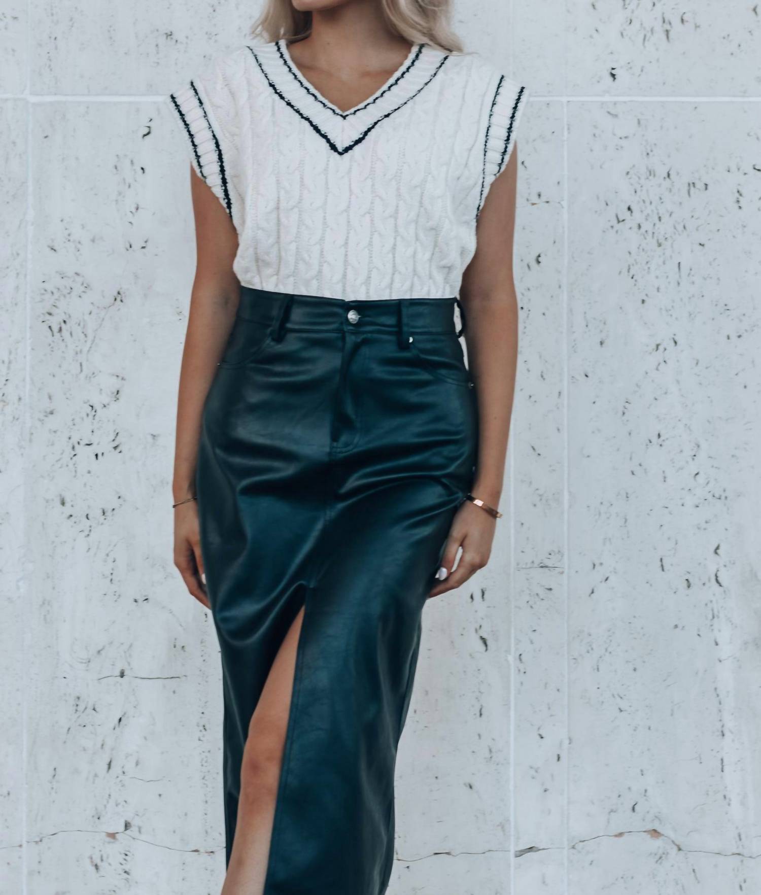 Mustard Seed Times Square Leather Midi Skirt in green - women's skirt - alternate view