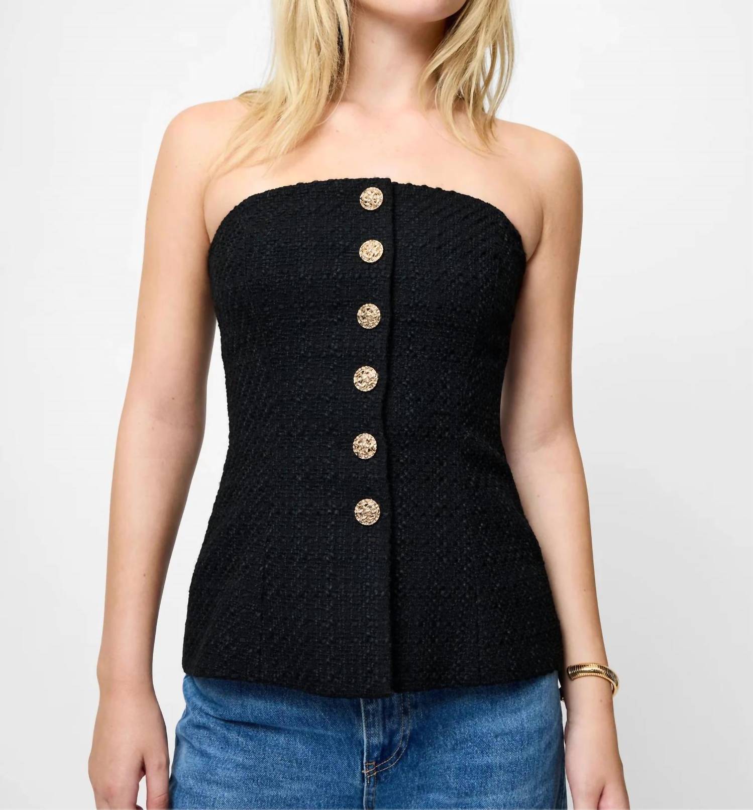 French Connection - Structured Tweed Strapless Top