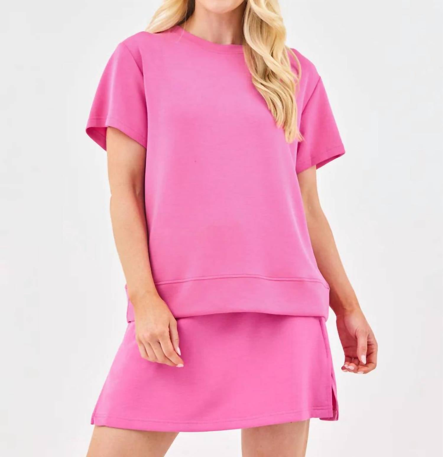Mary Square Mckenzie Short Sleeve Top in pink - women's t-shirt - detail view