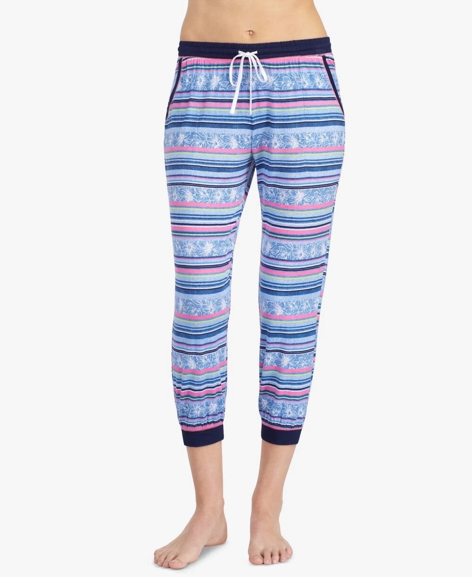 Layla - Striped Contrast Trim Cropped Pajama Pant