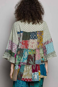 POL One Of A Kind Patch Work Tunic Top in sage green - women's shirt - alternate view