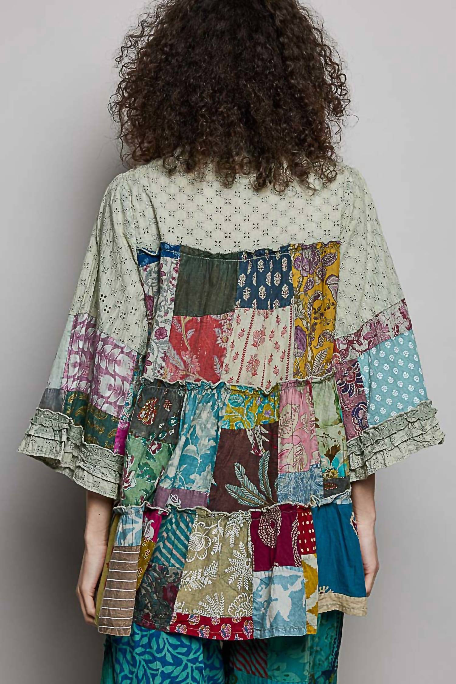 POL One Of A Kind Patch Work Tunic Top in sage green - women's shirt - alternate view