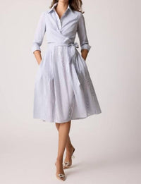 Teri Jon - Rhinestone Striped Twist Shirt Dress