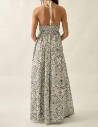 Promesa - Abstract Floral Smocked Halter Maxi Dress