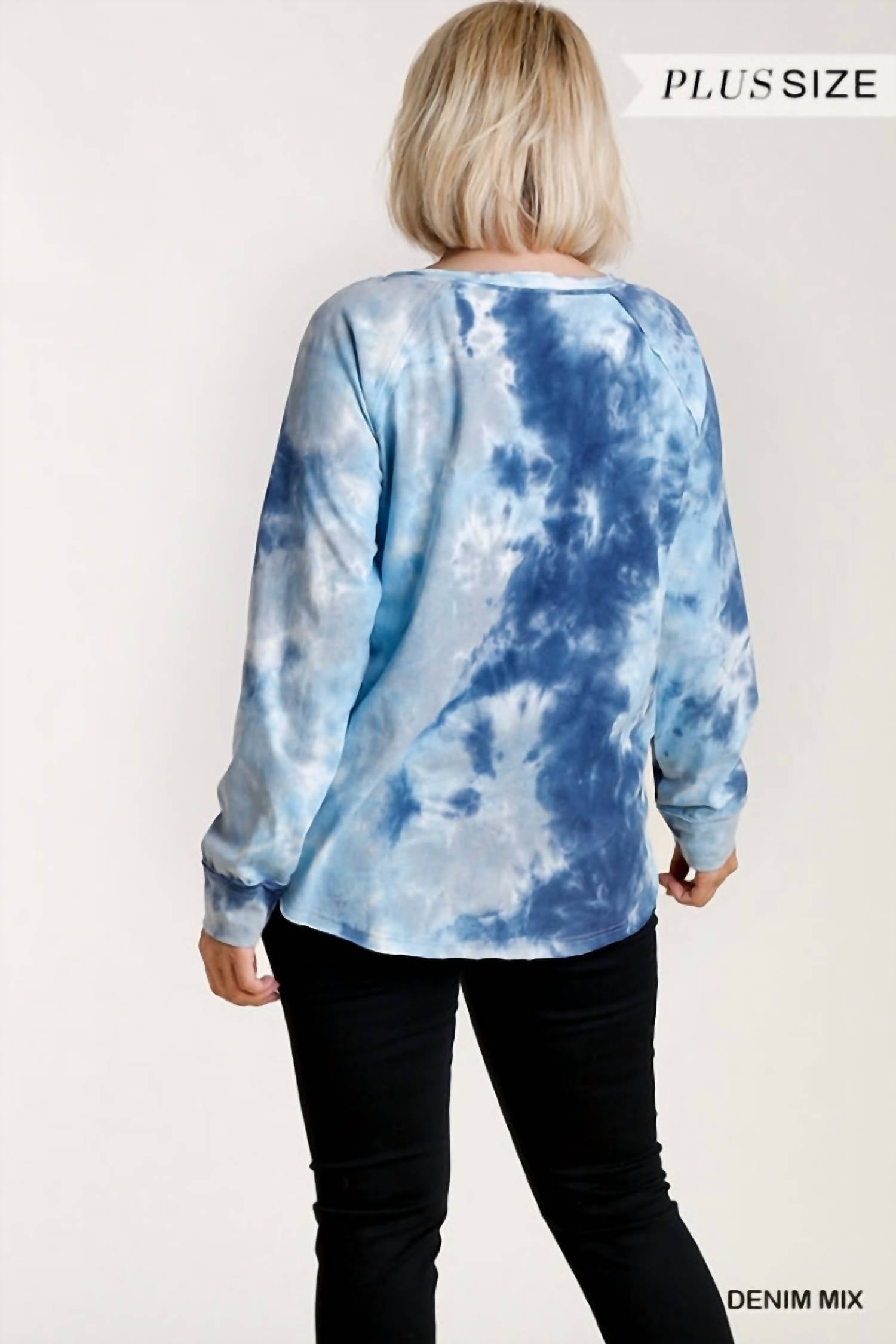 Tie Dye Button Front Raglan Sleeve Top With Raw Hem
