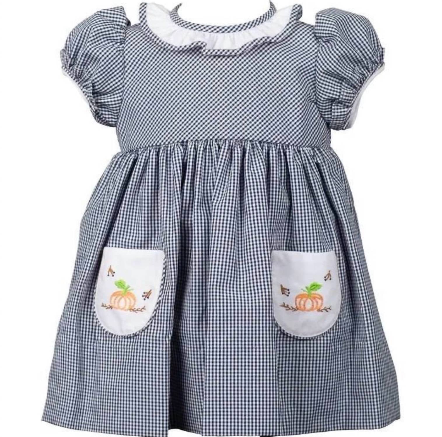 THE PROPER PEONY Girl's Paxton Pumpkin Dress in navy - kids' dress
