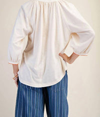 Easel - Natural Bohemian Blouse with Trim