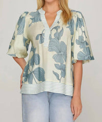 She + Sky - Bubble Sleeve Blouse