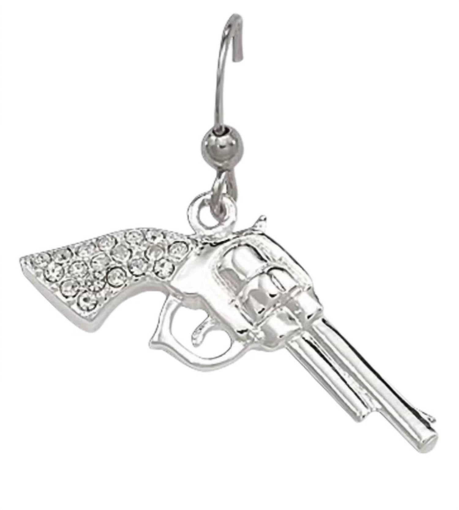 Montana Silversmiths Women's Pistols Rhinestone Handle Drop Earrings in silver - women's jewelry - detail view