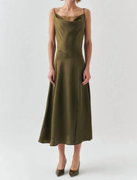 EXQUISE Macy Cowl Neck Sleeveless Midi Dress in green - women's dress