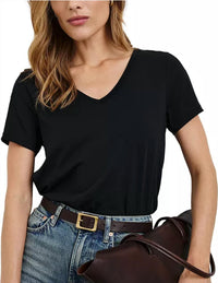 Rails Short Sleeve Classic V T-Shirt in black - women's t-shirt