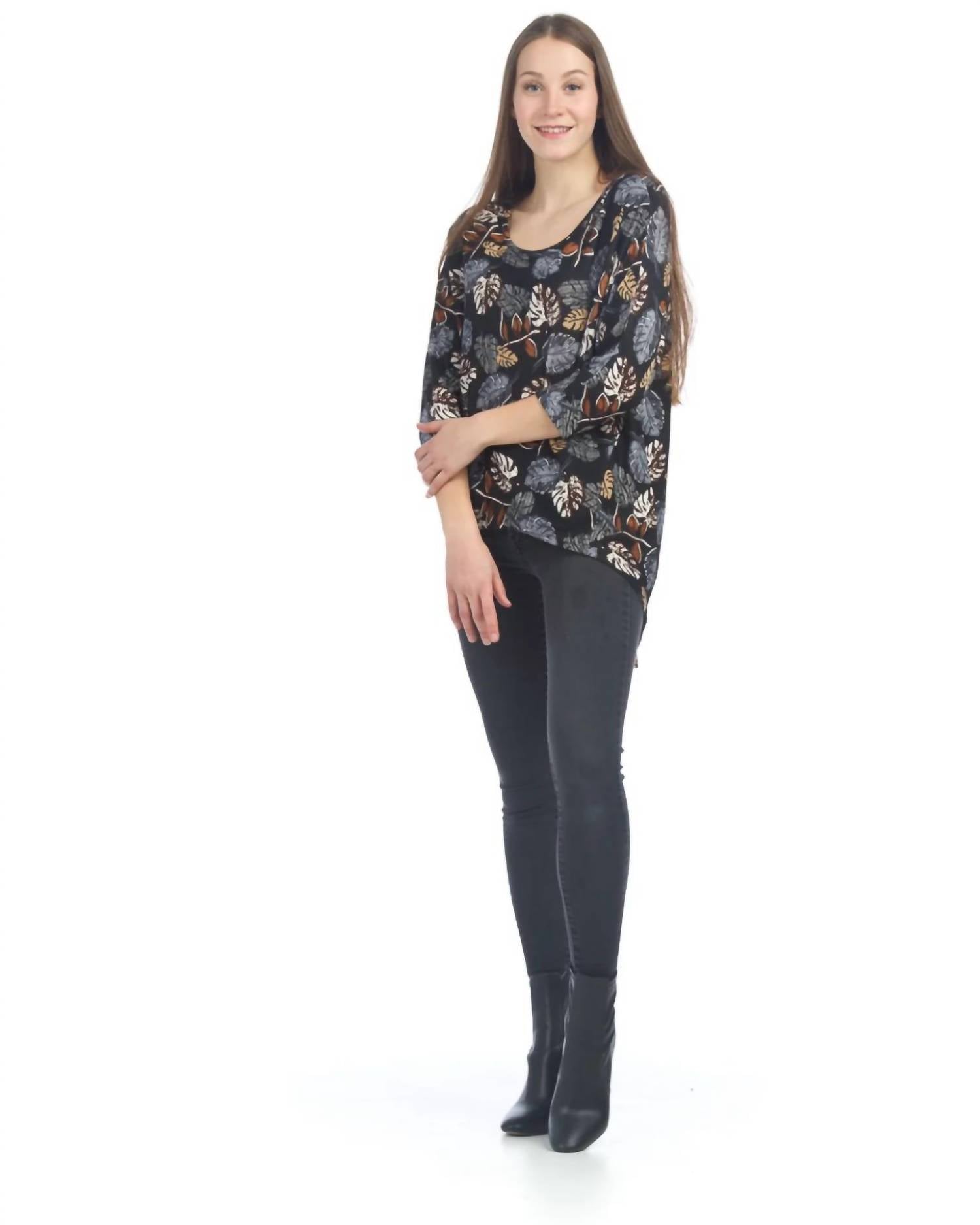 Papillon - Leaf Print High Low Sweater