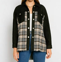 Sweetkama - Plaid Color Block Jean Jacket