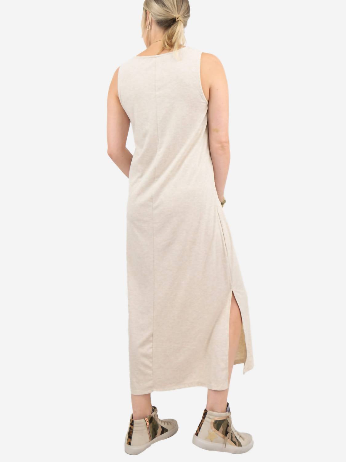 mittoshop Rib Knit Midi Dress in oatmeal - women's dress - alternate view