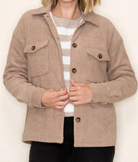 STACCATO Corduroy Fleece Lined Shacket in taupe - women's jacket