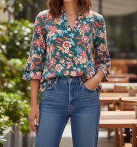 Dear Scarlett Tiered Bell Sleeve Floral Top in multi - women's long sleeve top