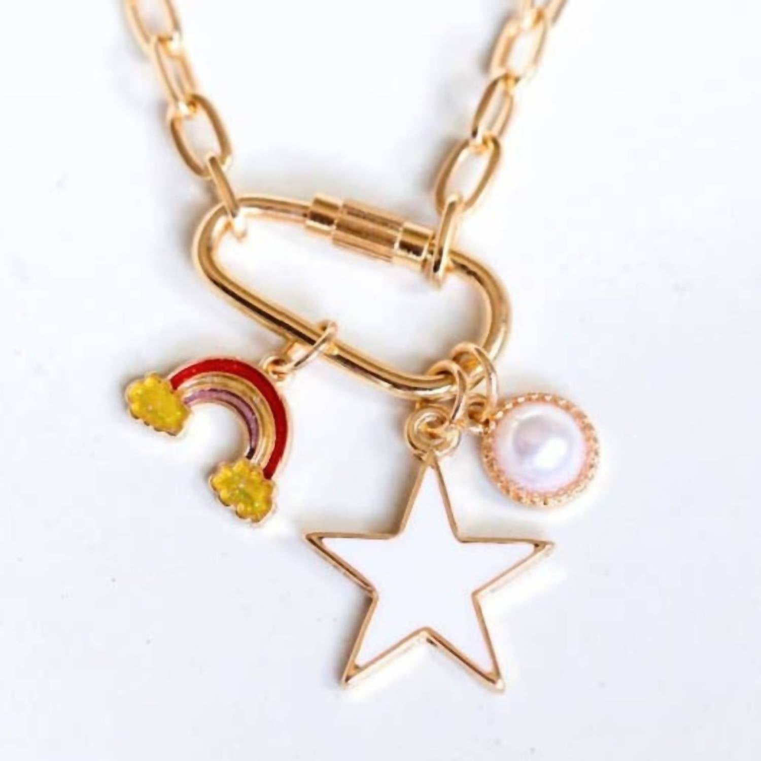 Pretty Simple Women's Rainbow Dream Charm Necklace in gold - women's jewelry - detail view