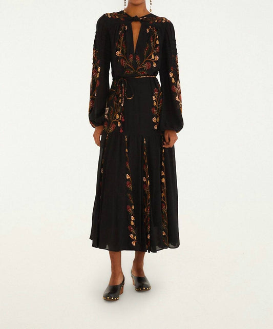 Farm Rio - Berry Garden Long Sleeve Pleated Maxi Dress