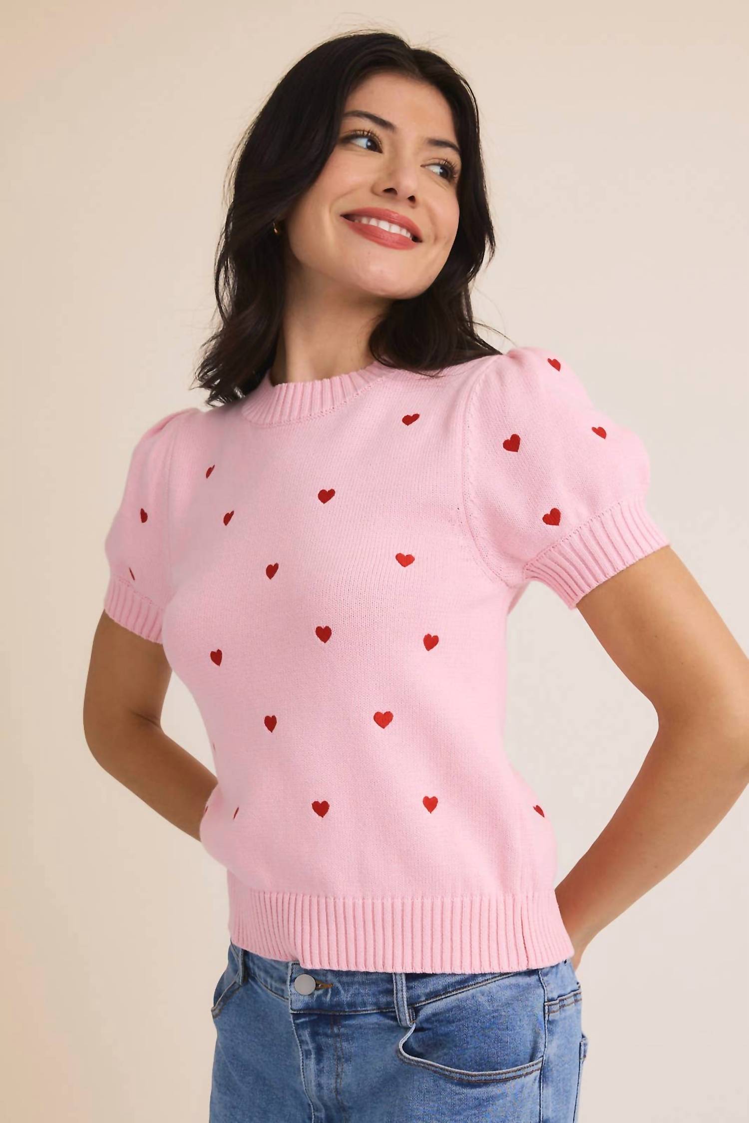 Sunday Edition - Heart Embroidered Sweater Top