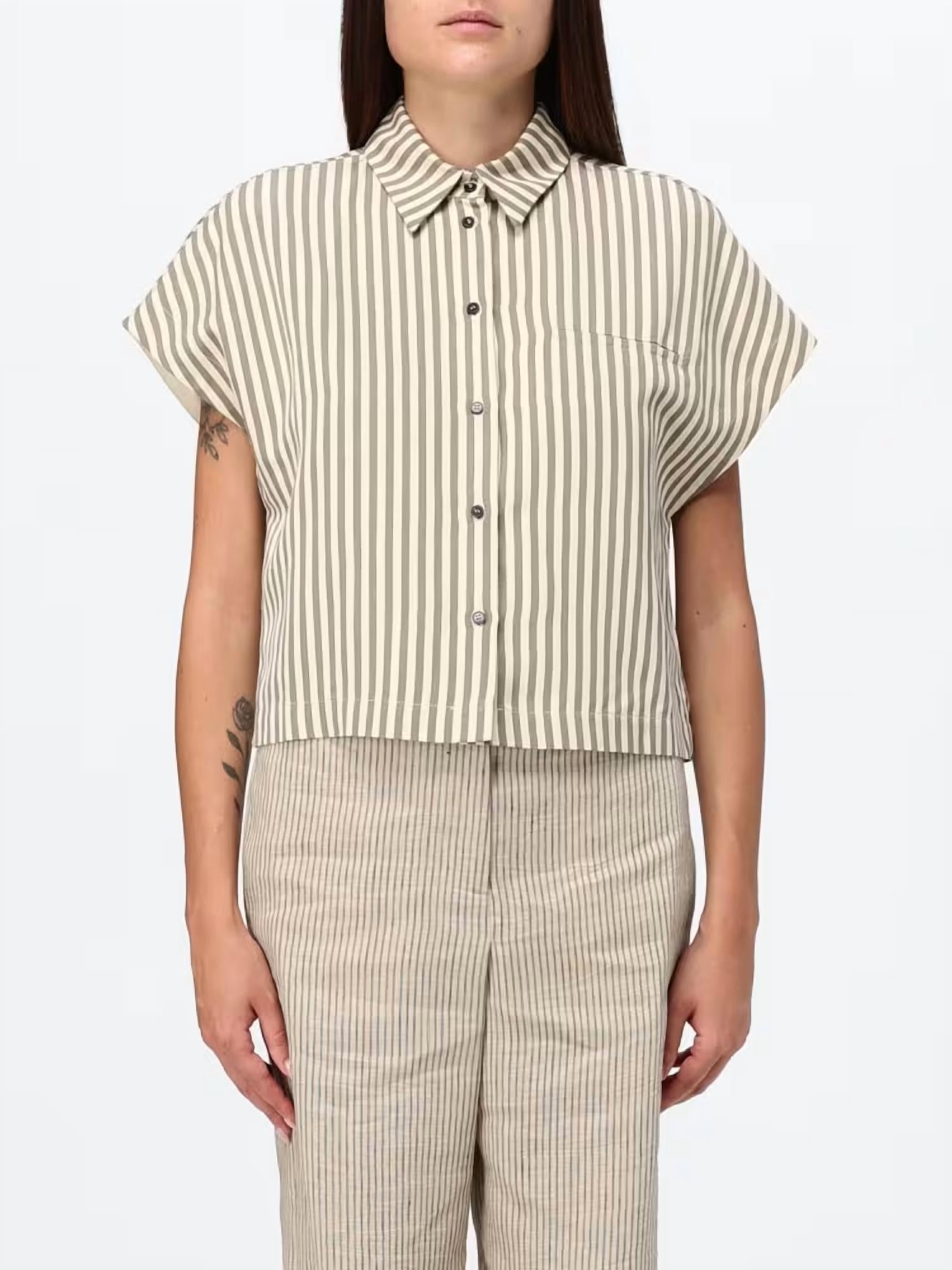 Alysi - Striped Cropped Button Up