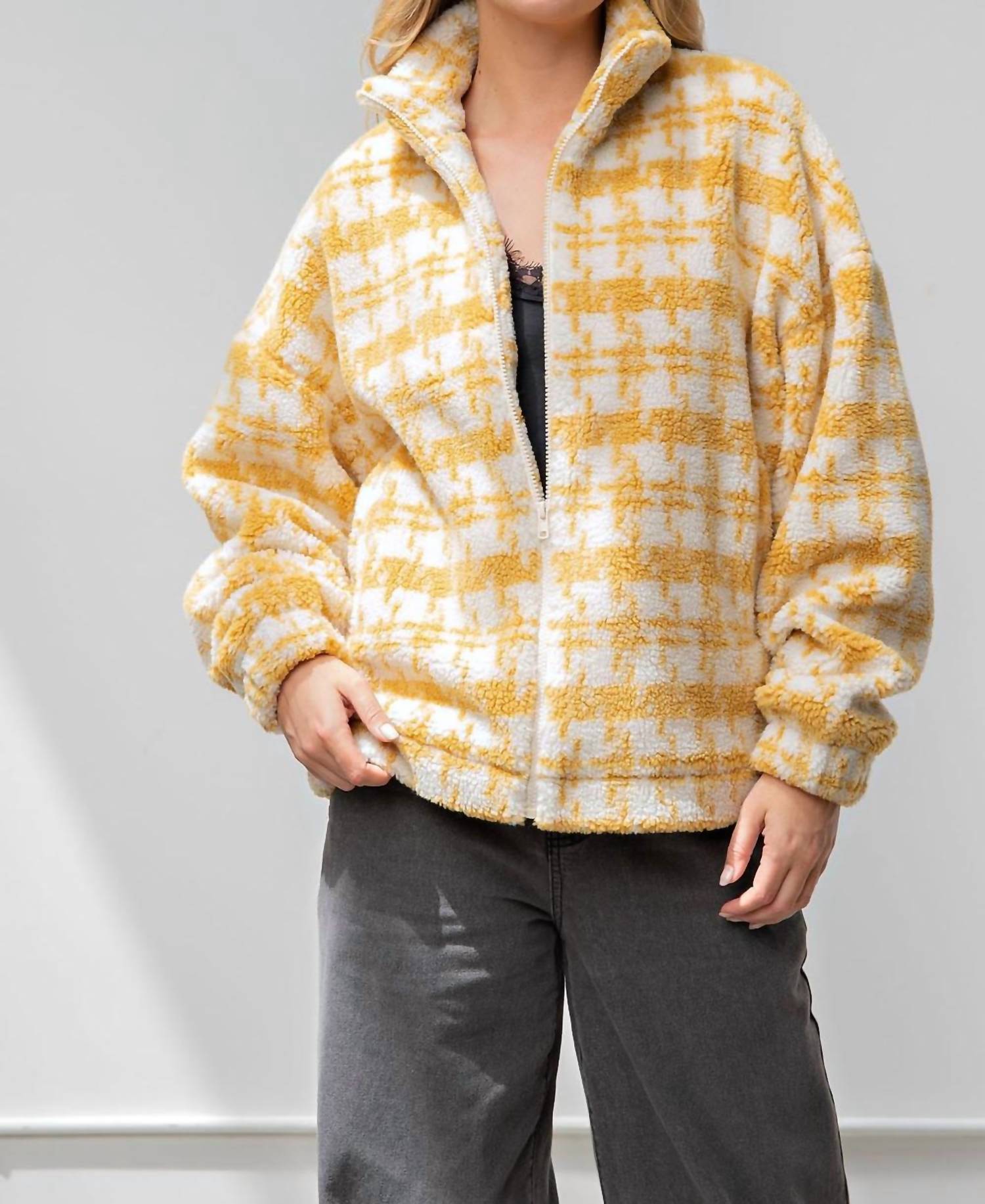 Easel - Printed Faux Fur Zip Up Jacket
