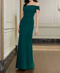 MGNY Draped Bodice Off The Shoulder Dress in emerald - women's dress