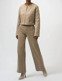 Joseph Ribkoff - Fawn Long Sleeves Crew Neck Quilted Jacket