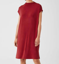 Eileen Fisher - Sueded Cupro Knit Funnel Neck Dress