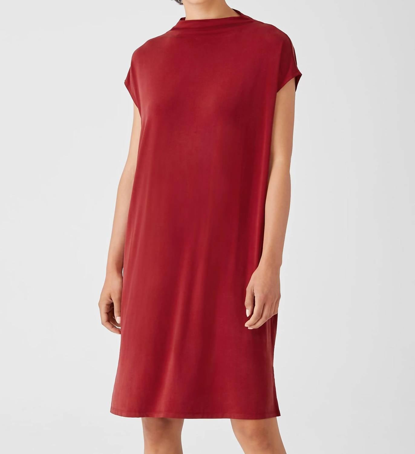 Eileen Fisher - Sueded Cupro Knit Funnel Neck Dress