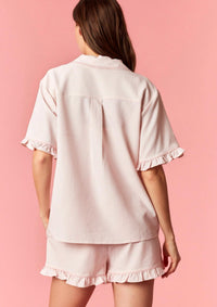 Peach Love - Mini Ric Rac with Ruffle Detailed Striped Short Sleeve & Shorts Pajama Set