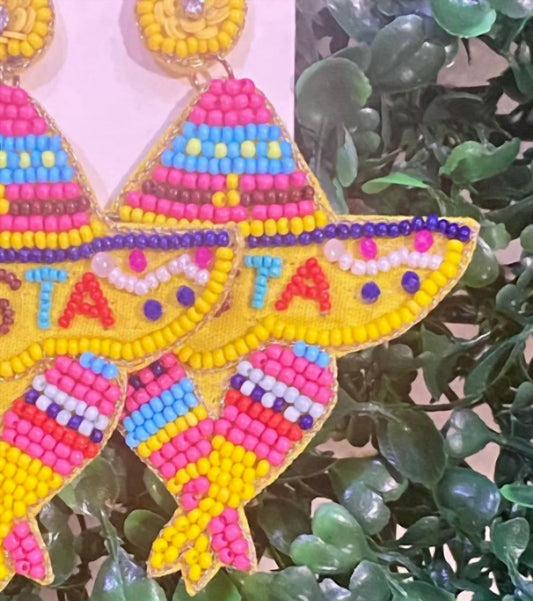 Sophia Collection - Women's Fiesta Sombrero & Maracas Beaded Earrings