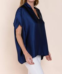 Sofia Inez Top in navy - women's blouse - detail view