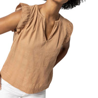 Lilla P Women's Flutter Sleeve Split Neck Top in beechwood - women's tank top