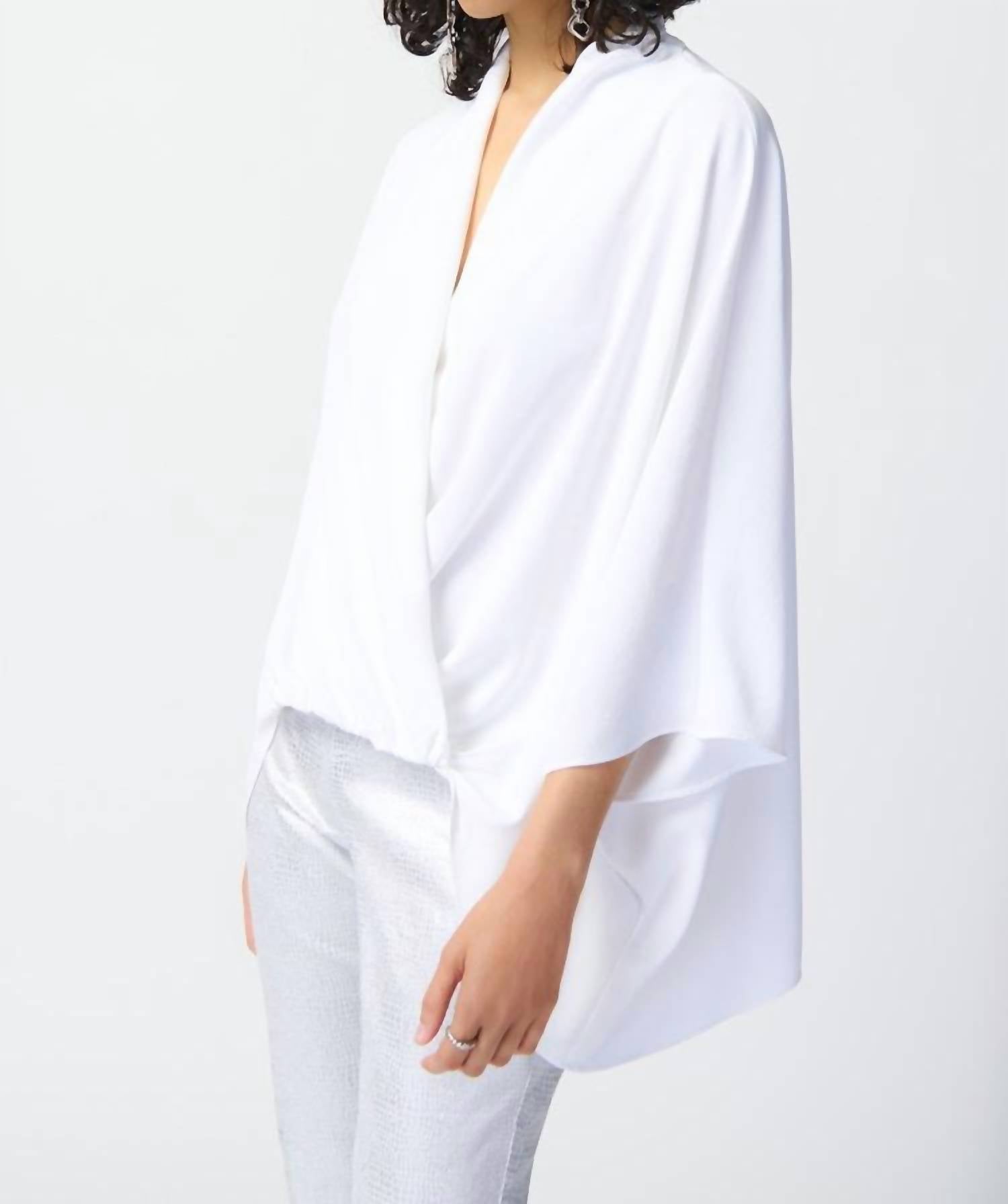 Joseph Ribkoff Weslyn Woven Dolman Sleeve Wrap Top in vanilla - women's blouse