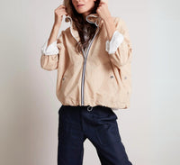 Adroit Atelier Ryder Side Snap Zip Up Bomber Jacket in sand - women's jacket