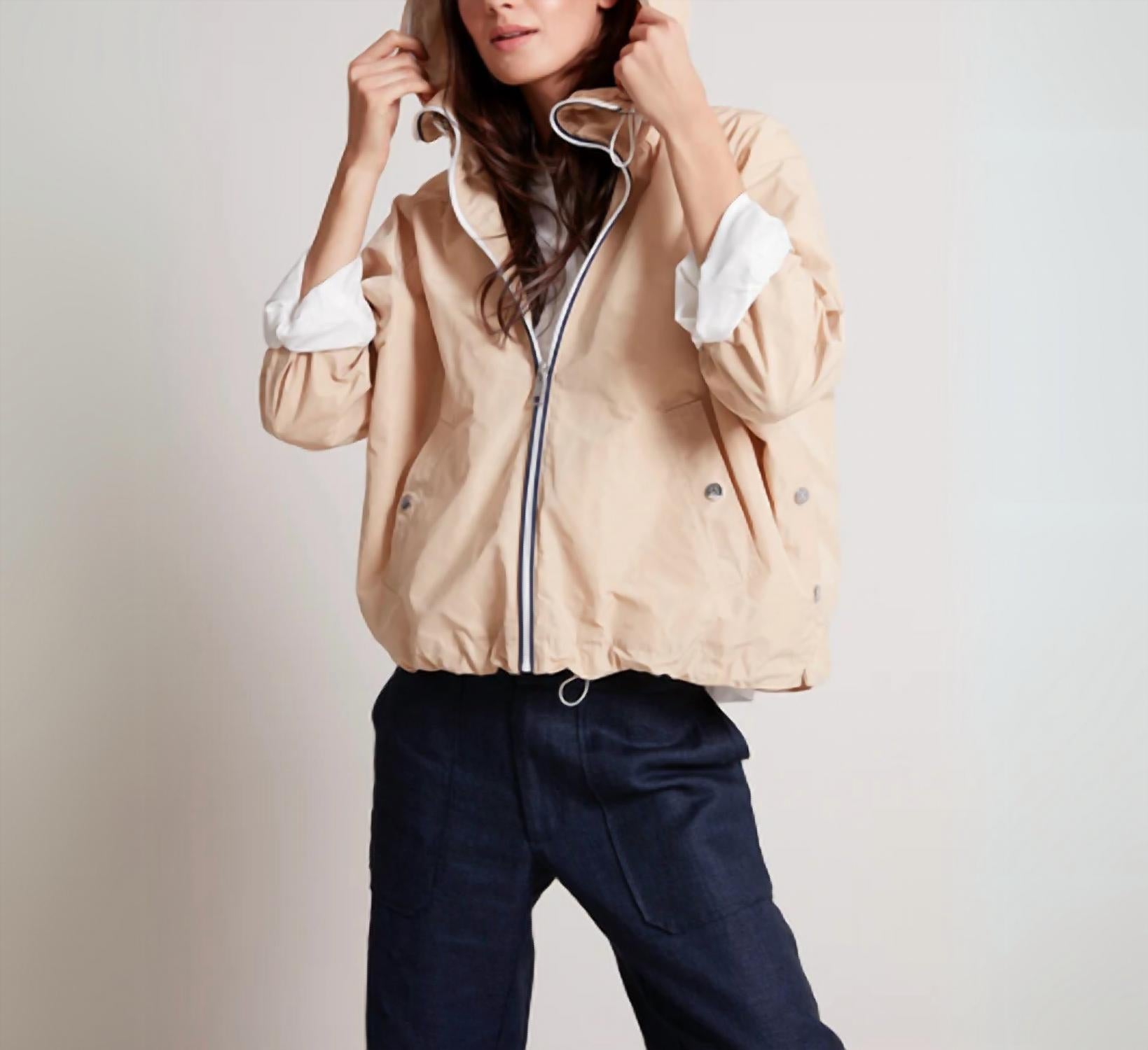 Adroit Atelier Ryder Side Snap Zip Up Bomber Jacket in sand - women's jacket