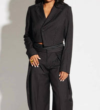 Circular Path - Asymmetric Crop Pinstripe Blazer