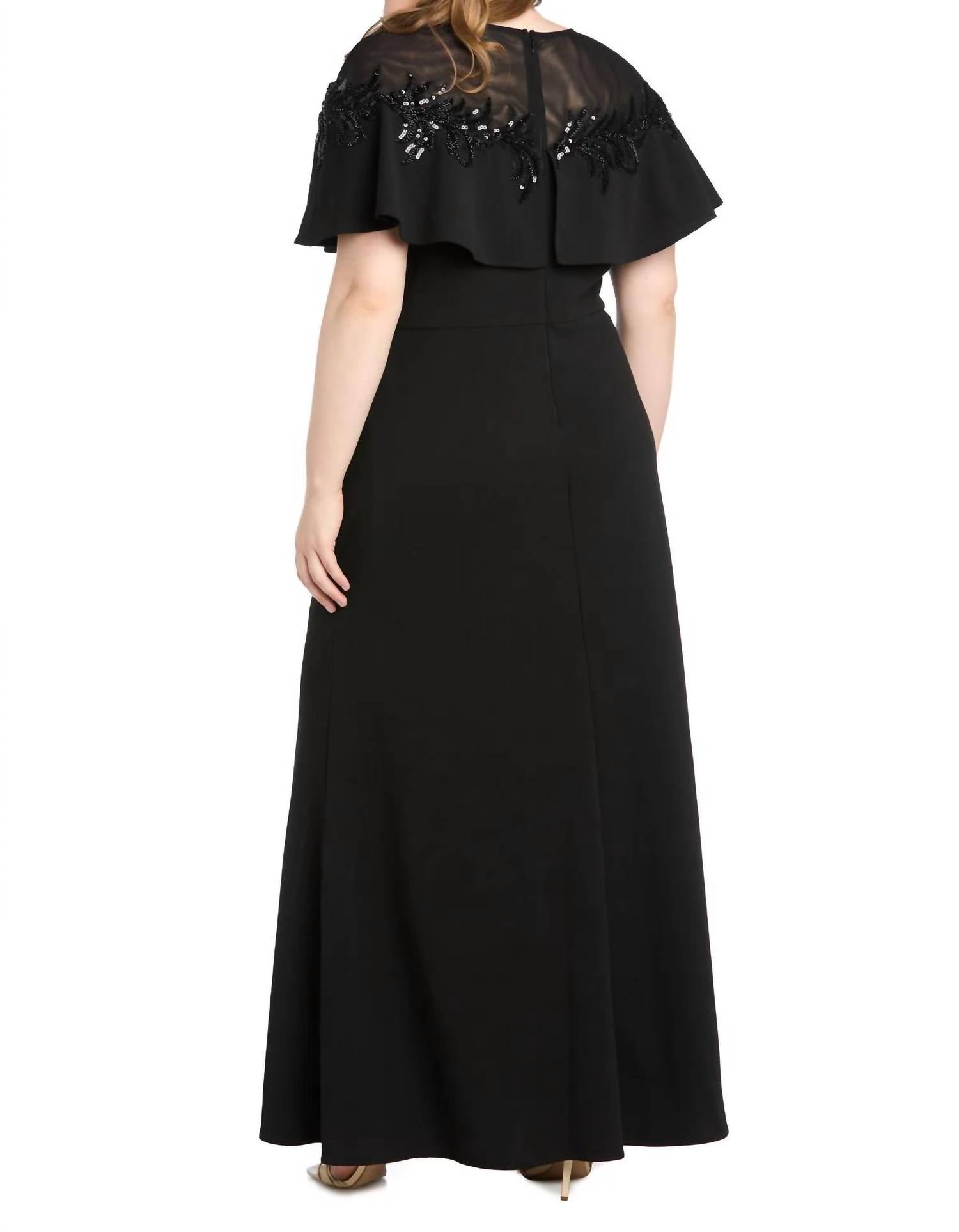 R&M Richards - Long Stretch Scuba With Illusion Neckline Evening Dress