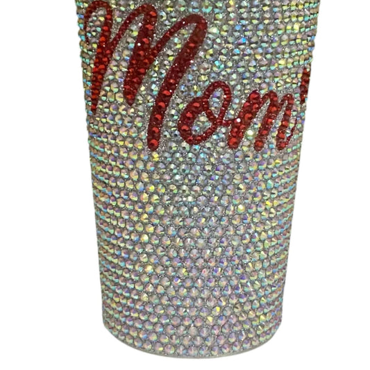 Nima Accessories - Blinged Out "mom" Rhinestone Tumbler 17 Oz With Metal Straw