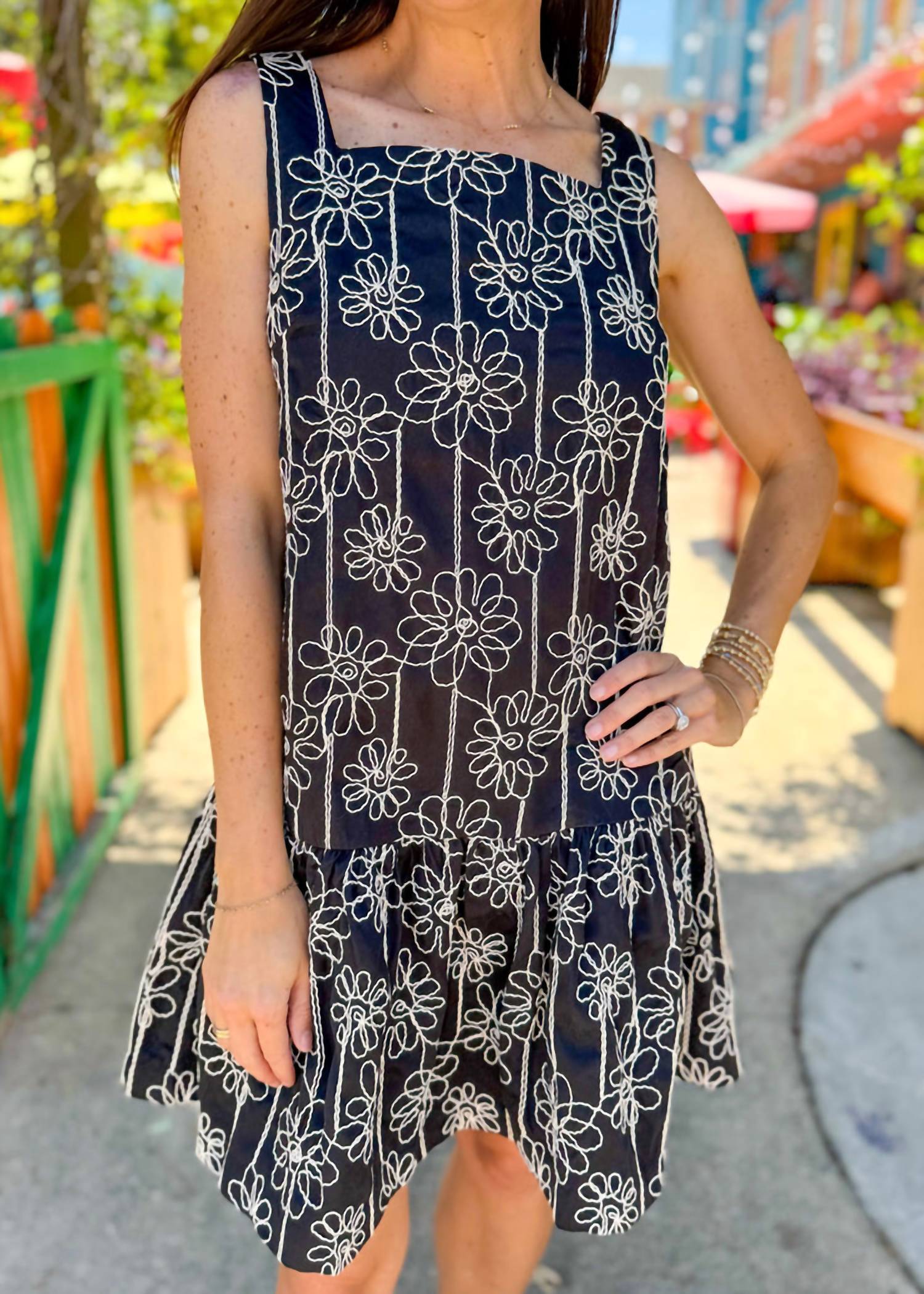 Aureum Emery Floral Embroidered Shift Mini Dress in black - women's dress