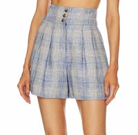 Veronica Beard - Alicia Plaid High Rise Wool Linen Blend Shorts