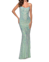 La Femme - Floral Iridescent Sequin Prom Dress