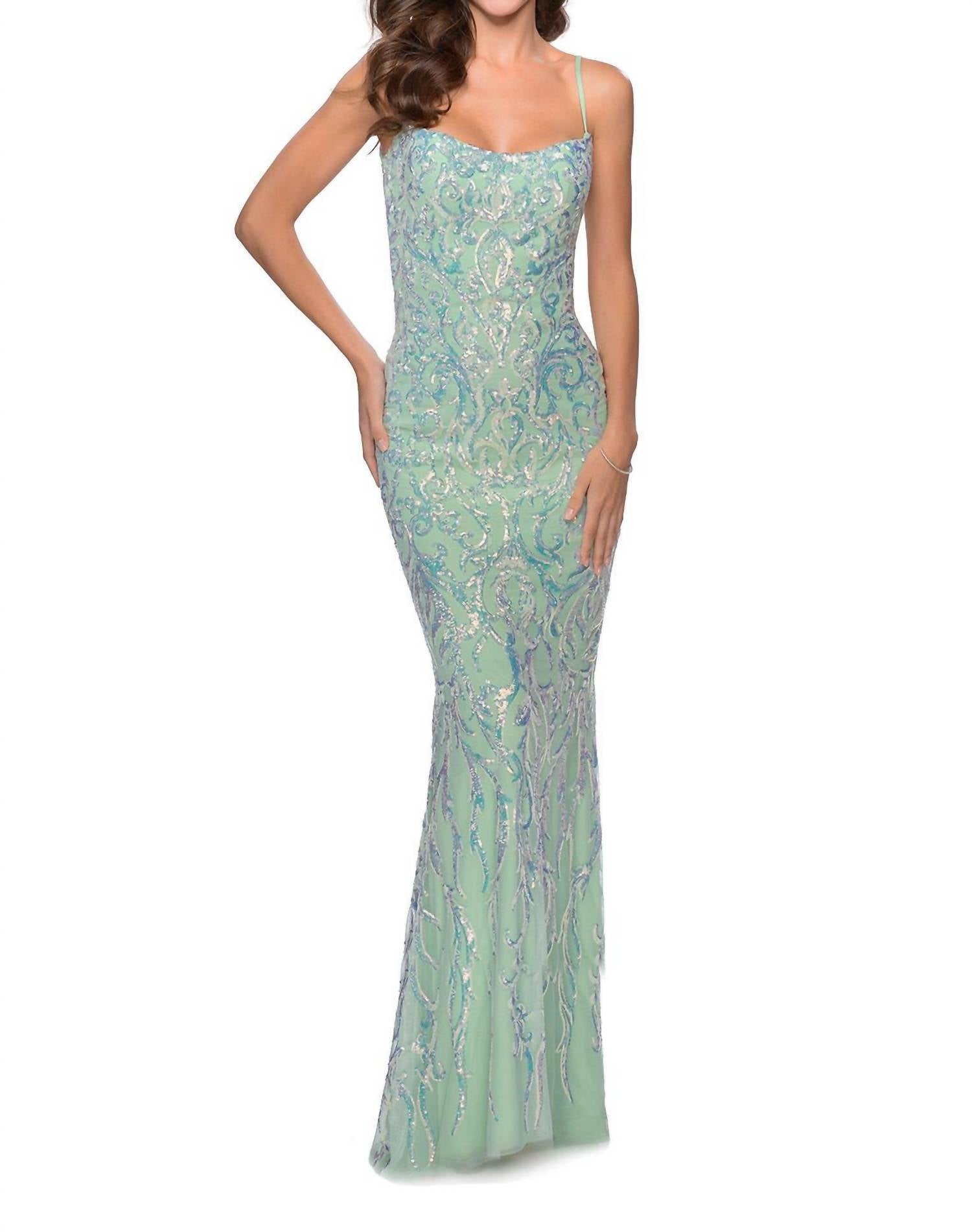 La Femme - Floral Iridescent Sequin Prom Dress